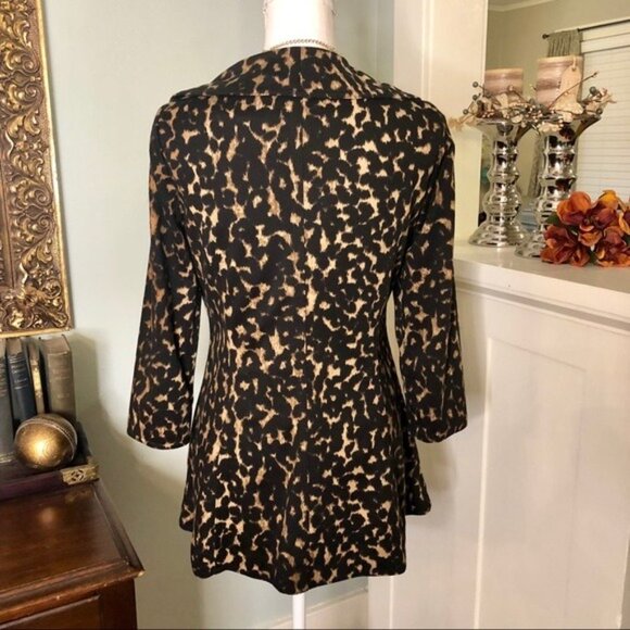 Calvin Klein Animal Print Ruffled Jacket Tan Black 4 Small - Picture 7 of 10